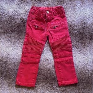 haus of jr wax coated moto biker jeans - baby size 1T - red - toddler boy / girl
